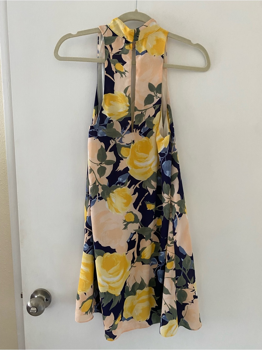 Lulu's Navy Floral Halter Mini Dress with Yellow Roses - Picture 4 of 7